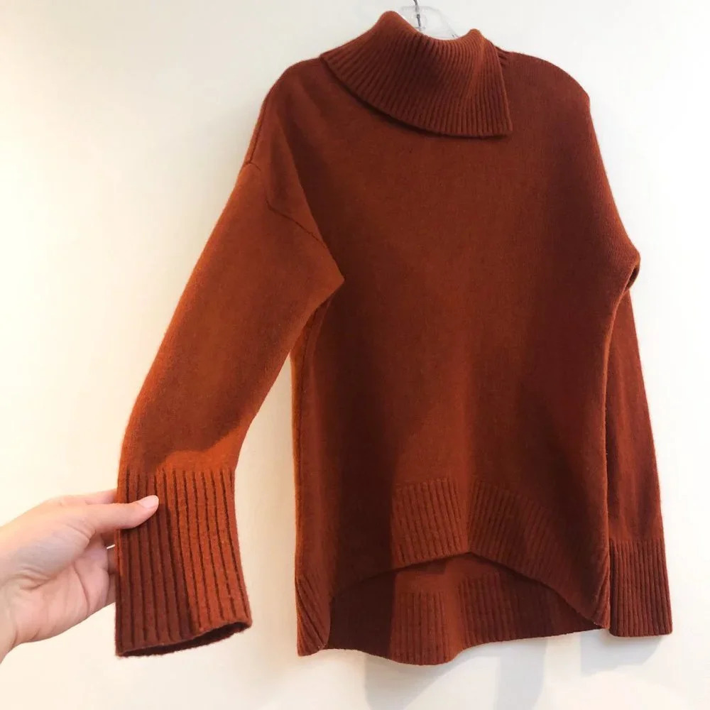 JOSEPH 100% Wool Tight Knit Turtleneck Orange Designer Pullover Sweater Medium - Picture 3 of 11